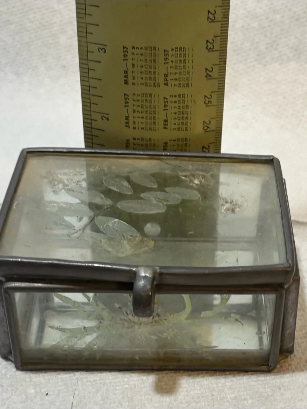 Vintage Leaded Glass Trinket Box with Dried Flowers
